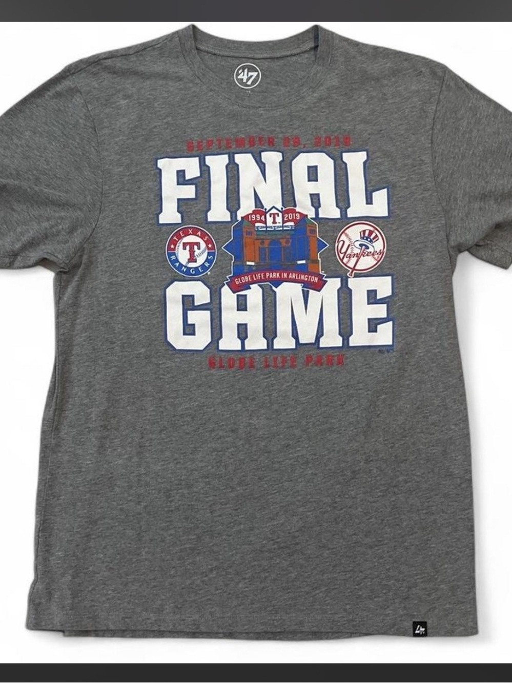 47 Brand Gray 'Final Game' Globe Life Park Graphic Tee Medium